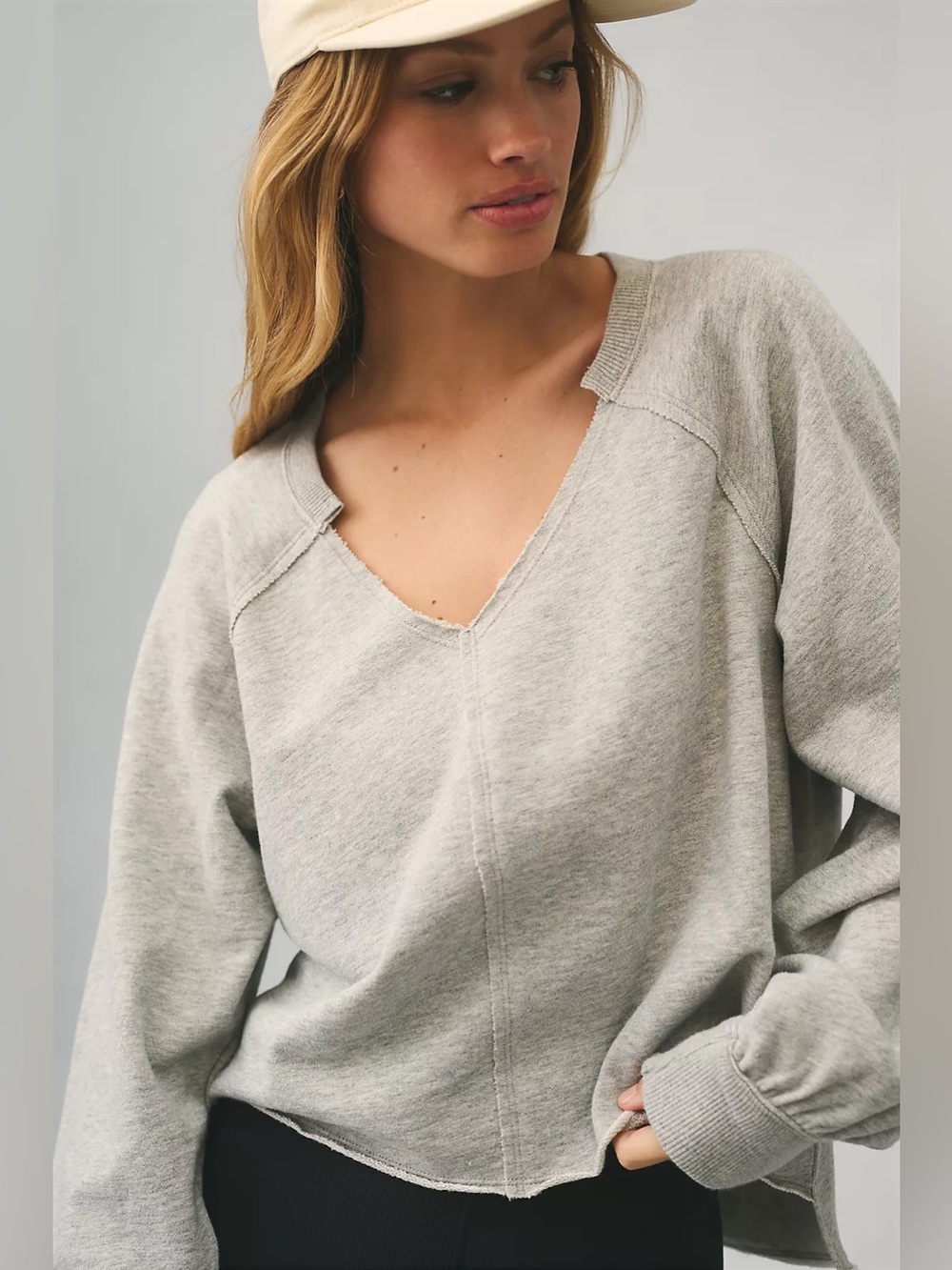Anthropologie Pilcro Reworked Popover Gray V-Neck Sweatshirt